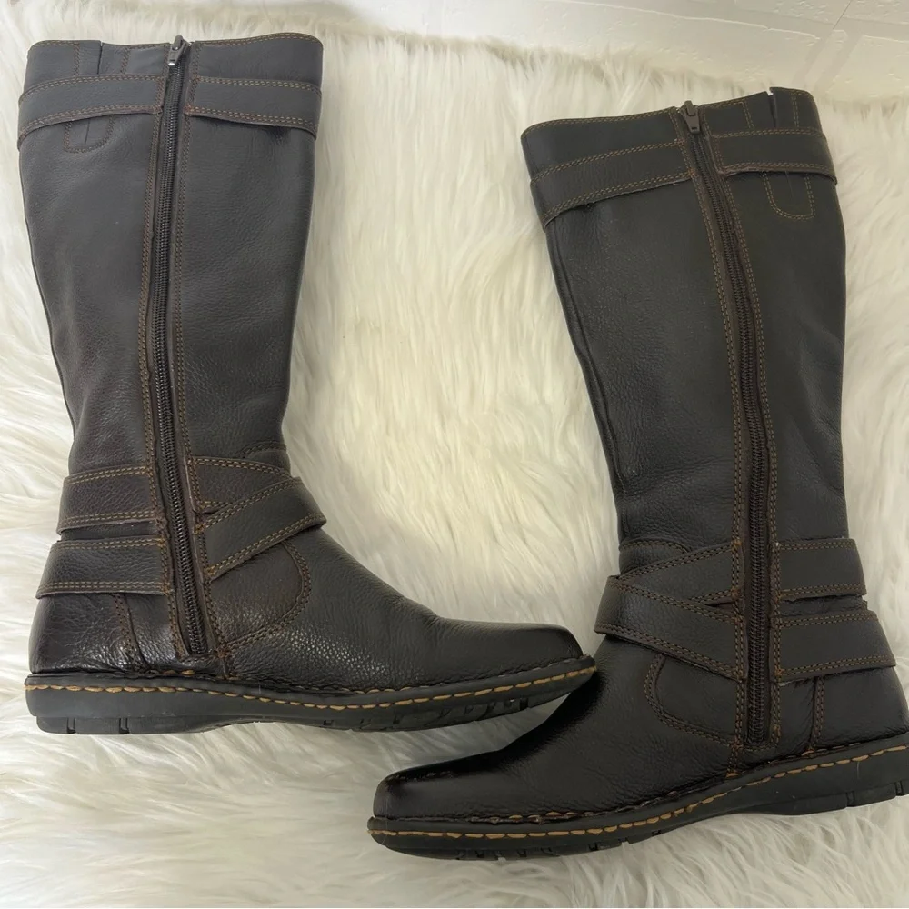 B O C Born Brown Leather Zip Up Granola Girl Boho Knee High Riding Boots 6.5